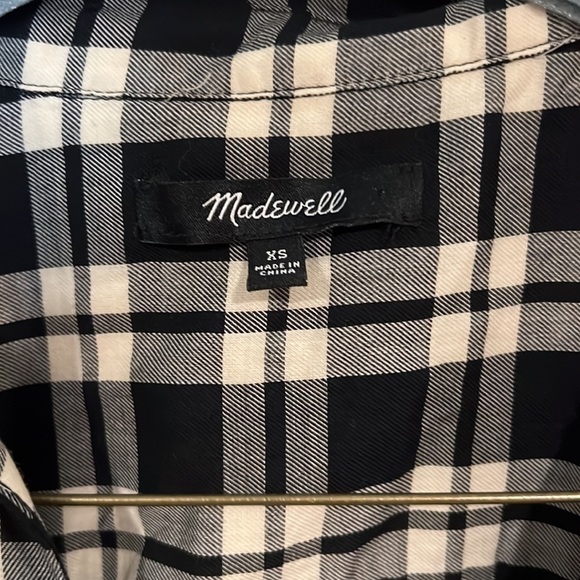 MADEWELL Arion Black and White Plaid Wrap Front Shirt, Size XS - Picture 3 of 10